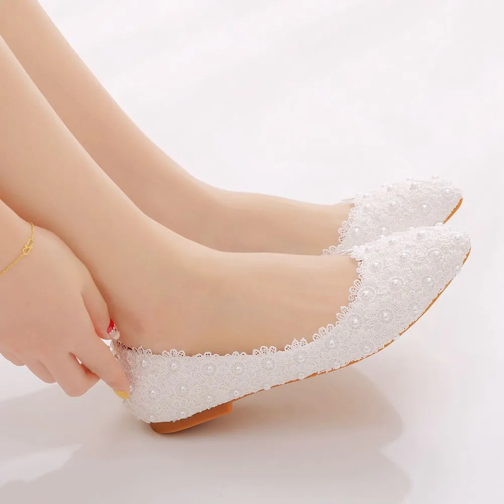 Large-Size White Lace Flat Shoes Shallow Mouth Single Shoes Women Comfortable Pregnant Women Flats Casual Shoes Women Cotton Shoes HZ0115