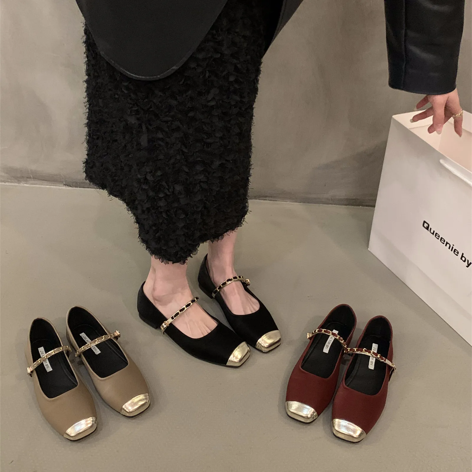 Flat Bottom French Small Scented Single Shoes Women's Shoes 2025 New Spring And Autumn Square Head Temperament Mary Jane Evening Shoes HZ0115