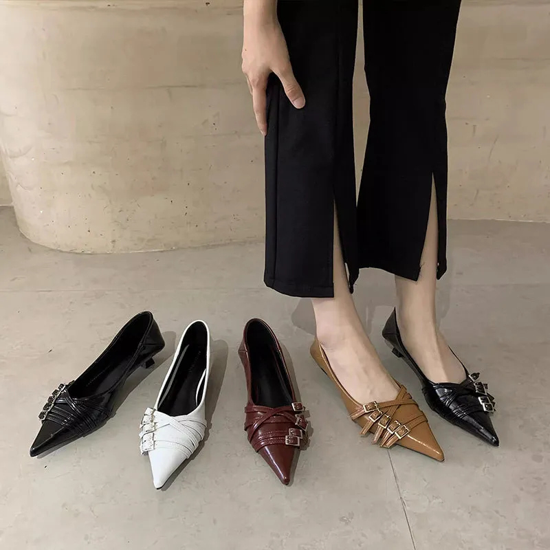 Sharp-Headed Little Shoes Women 2025 New Spring Fine Heel Low Heel Single Shoes French Fashion Kita And Mary Jane Women's Shoes HZ0115