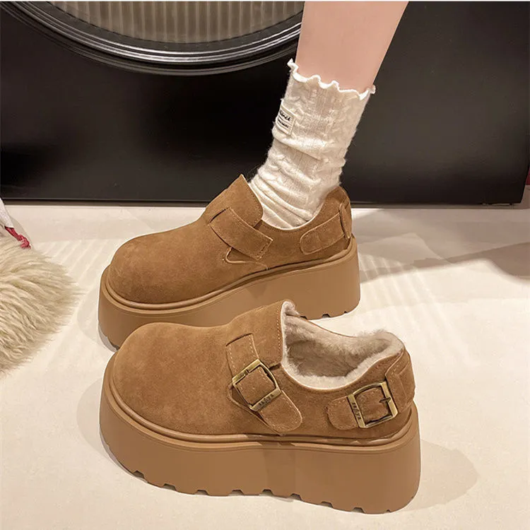 English Style Pine Cake Heightening Women's Shoes Thick-Soled Birken Shoes Women's 2025 New Retro Pedal Pedalle Pedal Shoes Hairy Shoes HZ0115