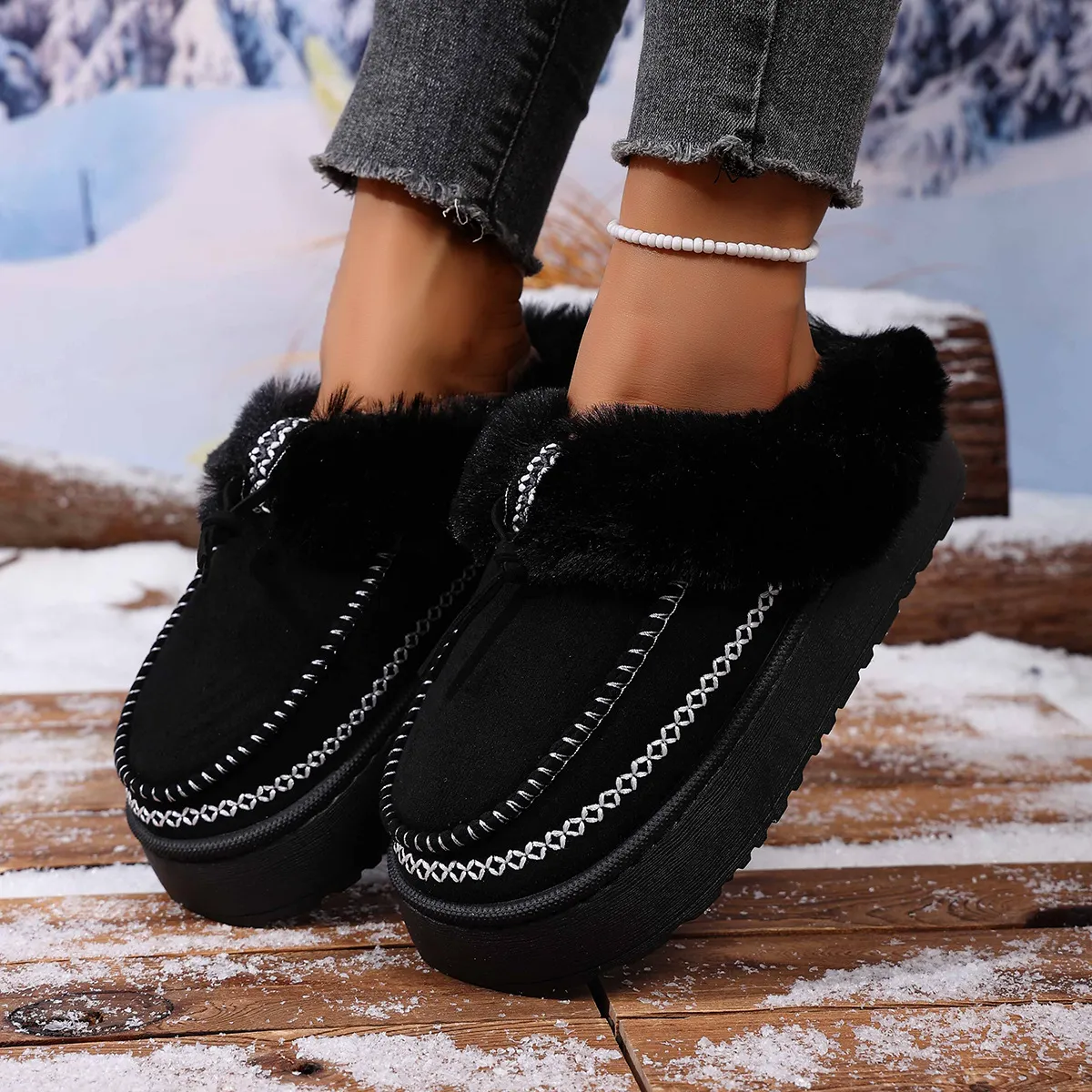 All-Inclusive And Cotton Slippers Ladies Winter Plus Thick Bottoms Anti-Slip Wear Warm And Thick Snow Boots 2025 New HZ0115