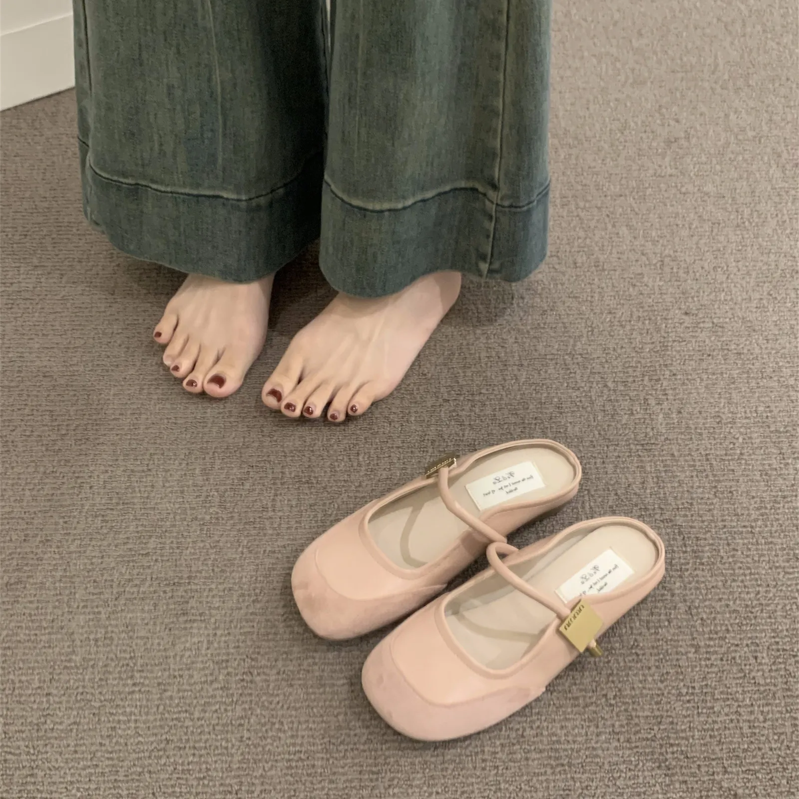 Flat Bottom French Small Fragrant Feng Tou Head Half Slippers Women's Shoes Wear 2025 New Summer Mary Jane Half-Cool Drag HZ0115