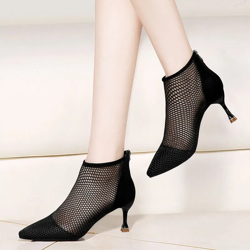 Rome Hollow Cool Boots 2025 Spring And Summer New Mesh And Short Boots Tips High Help Zipper HZ0115