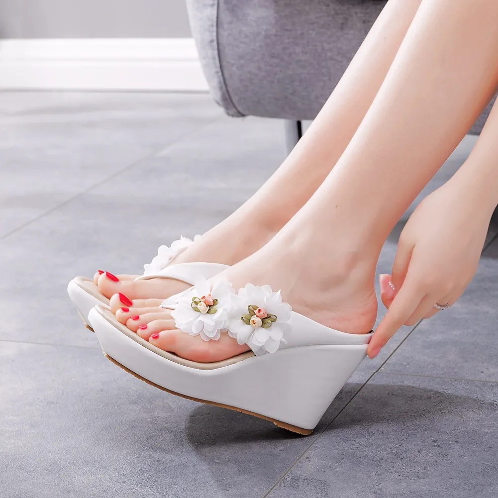 Large Size Flower Slope Sandals Beach Flip-Flops Flower Women Sandals Wish HZ0115