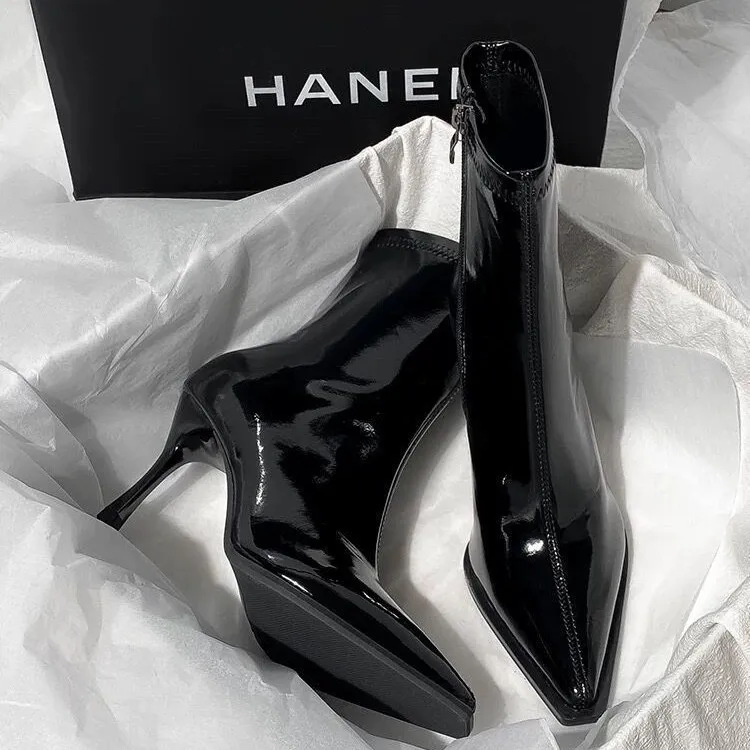 Black Pointed High And Thin Boots Women 2025 Autumn And Winter New Small Design Fine And Thin Boots HZ0115