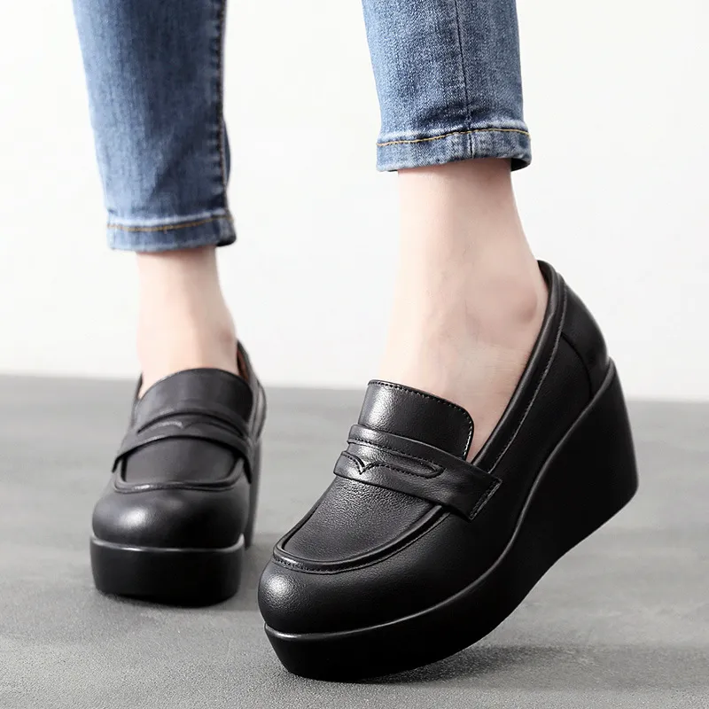 Cows And English Wind Small Leather Shoes Waterproof Table Women's Shoes Pine Sole Single Shoes Autumn Plus Velvet Tung Leoptium Pedalle Limousle HZ0115