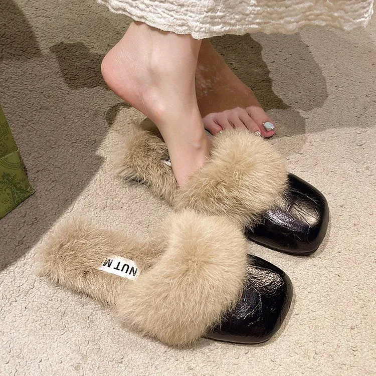 Net Red Explosion Bag Head Hair Slippers Women Wear Plus Plus Velvet And Anti-Slip 2025 New Autumn And Winter Plush Warm Cotton Drag HZ0115