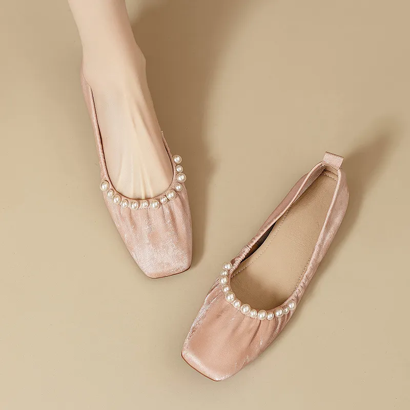 Super Soft ~ Sweet Pearl Flat-Bottom Ballet Single Shoes Women's New Chinese Style Soft-Soled Bean Shoes Grandmother Shoes HZ0115