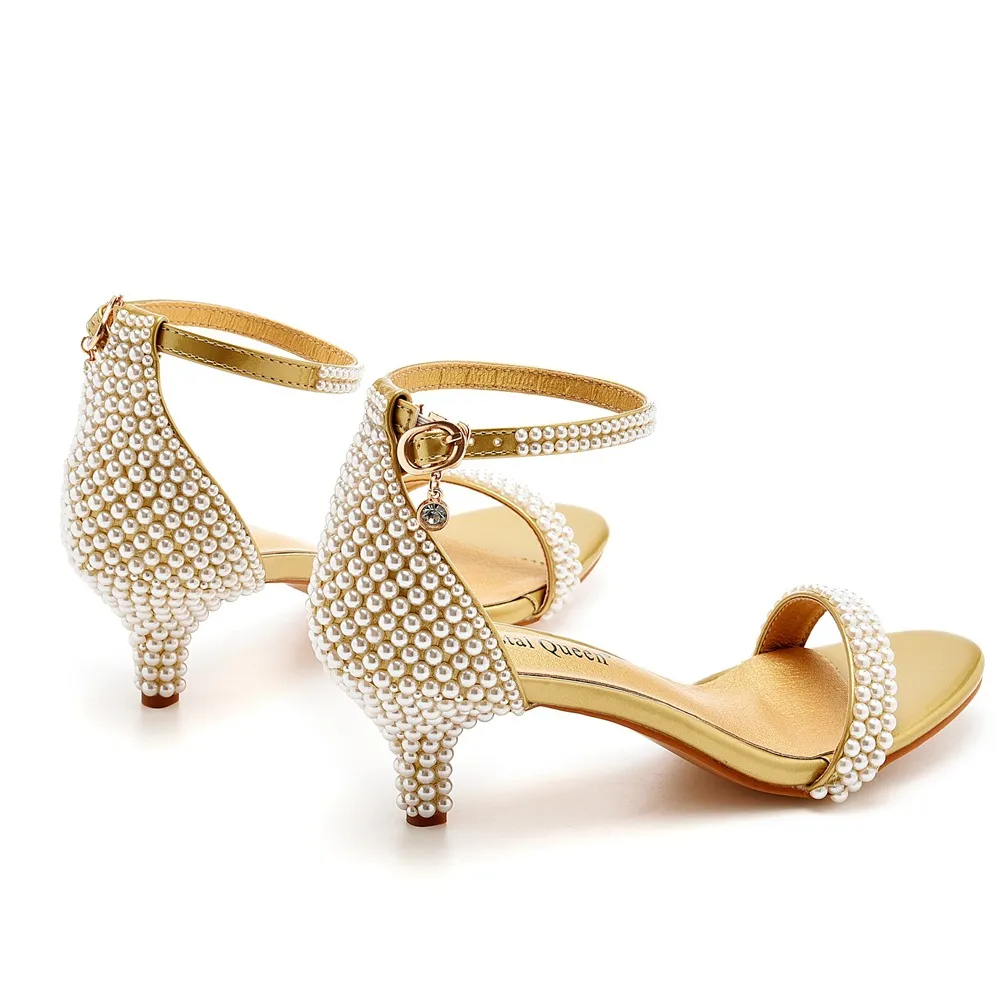 5 Cm Light Mouth With Low Heel High Heel Gold Pearl Wedding Dress Bridal Banquet Shoes HZ0115