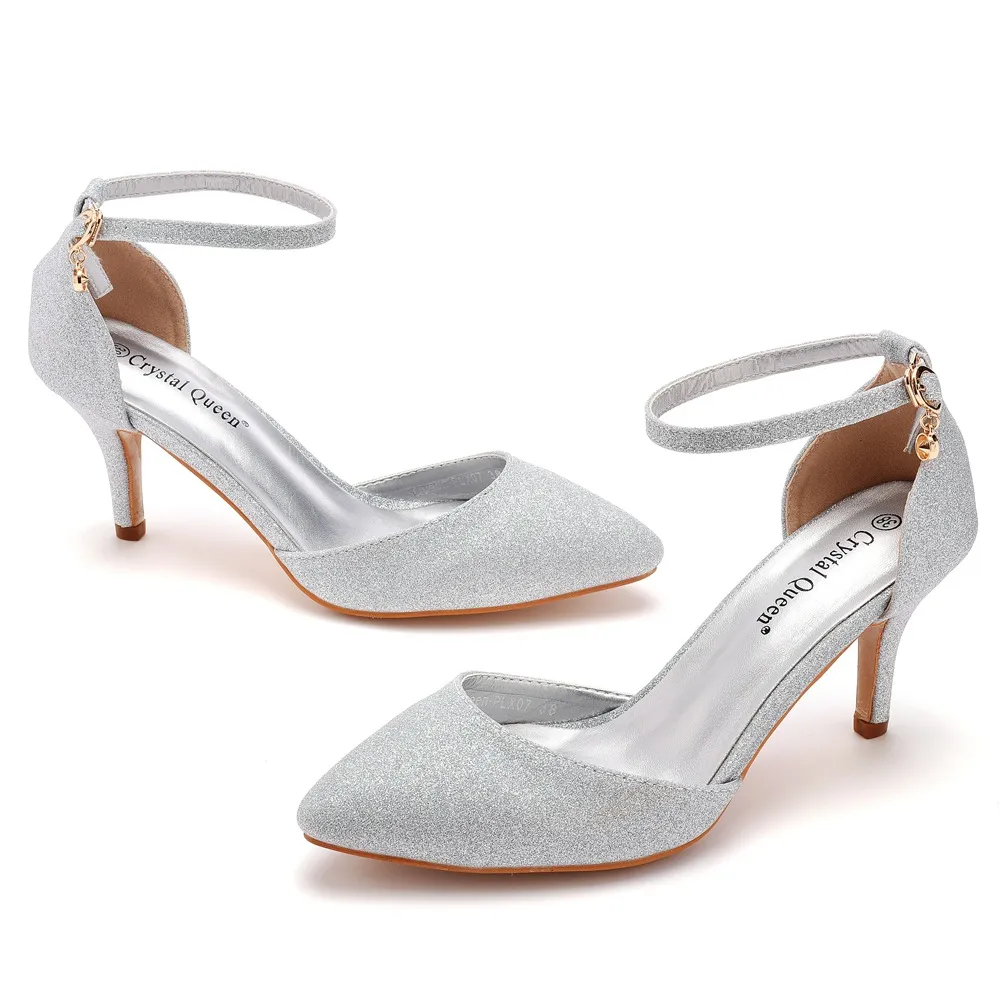 7 Cm Large-Size Sandals Fine-Heeled Sandals Gold-Slilight Pointed Sandals Women's Stage Banquet Women's Shoes HZ0115