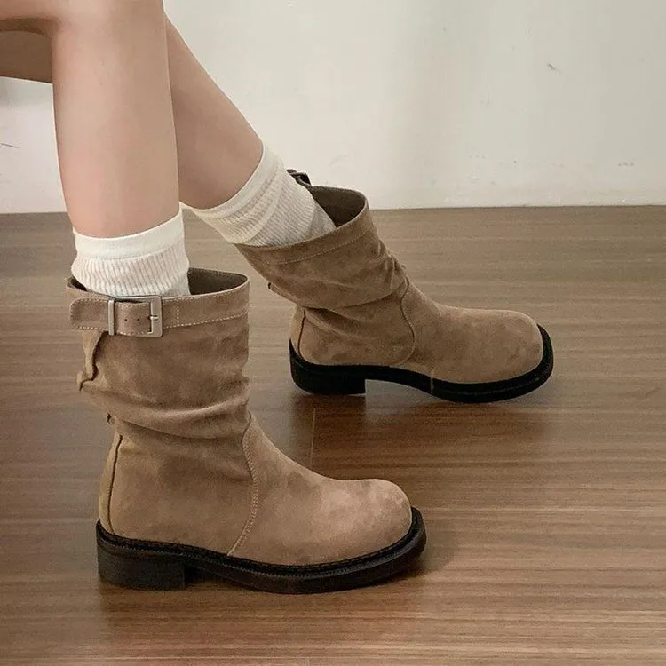 Vintage British Style Coarse And Martin Boots 2025 Autumn And Winter New Thin Pile In The Boots Sleeves Short Boots HZ0115