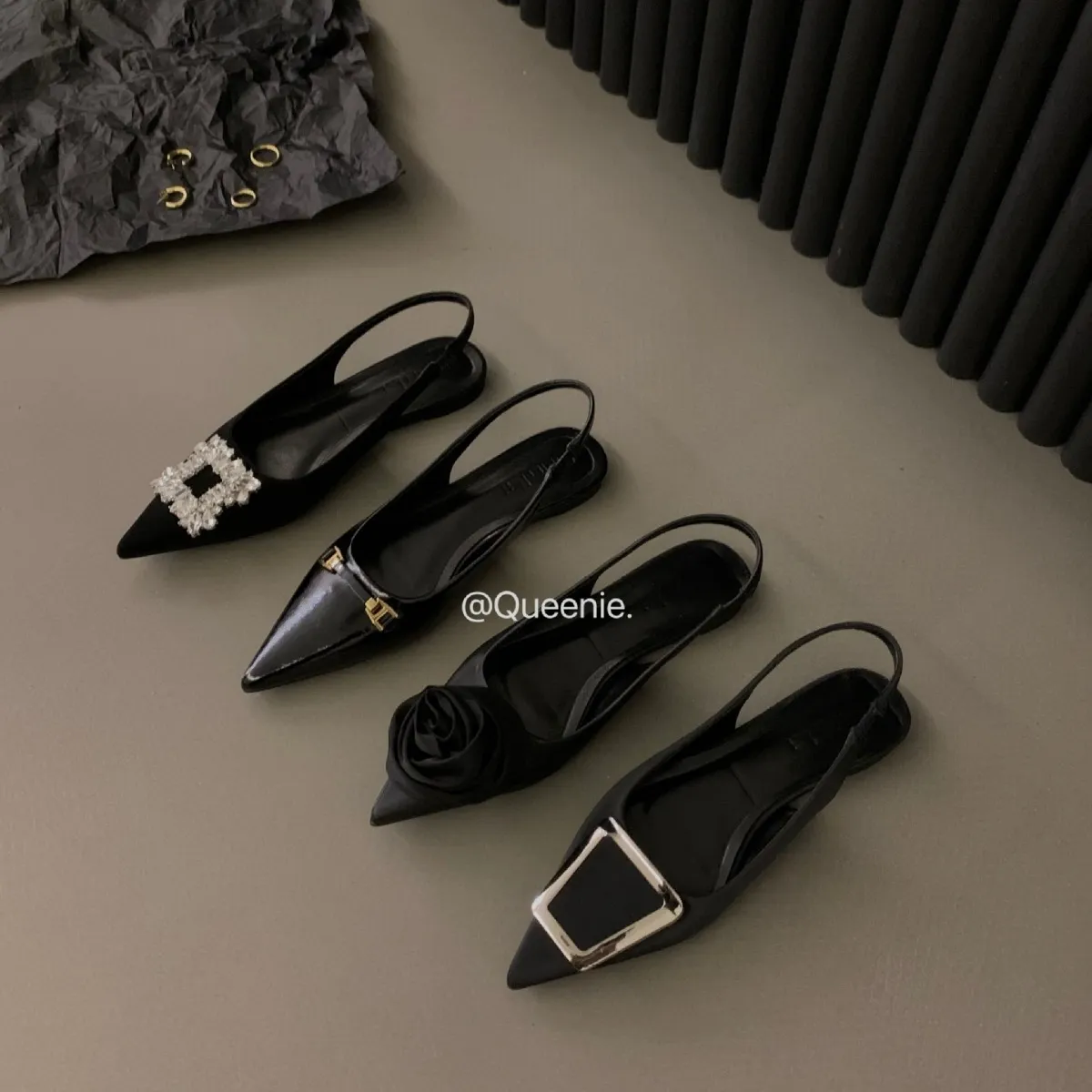 French Flat Black Stumbling Bag Head Sandals Women 2025 New Spring And Summer Sharp Drill Temperament Single Shoes HZ0115