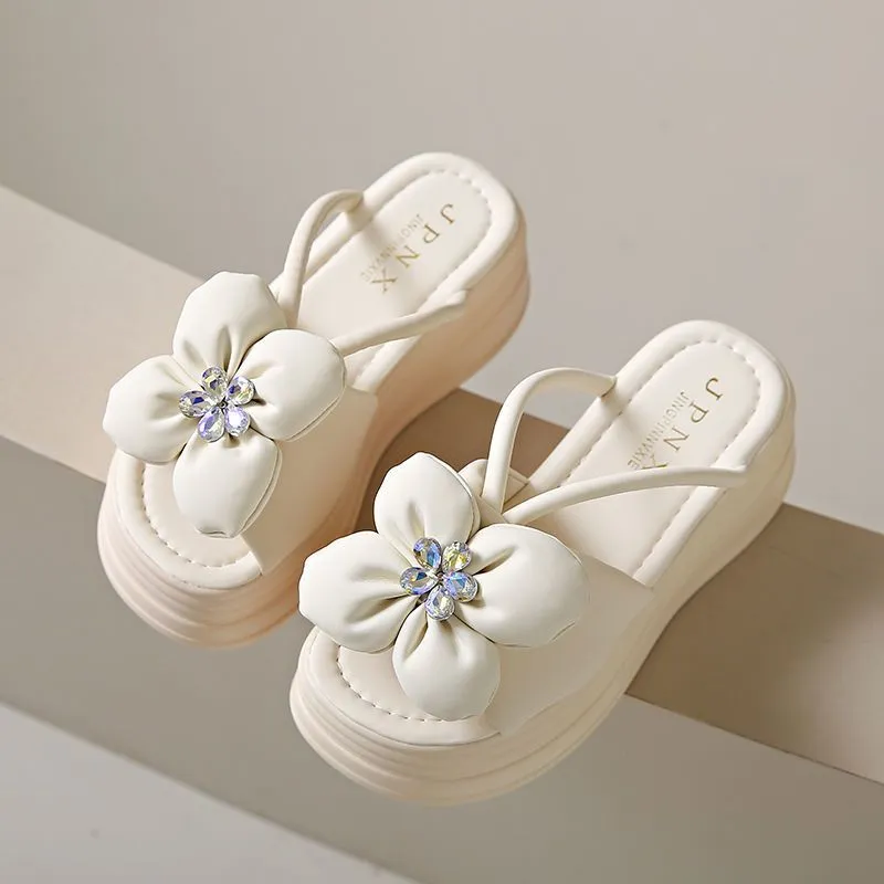 Small Fragrant Temperament Foot Slippers 2025 Summer Long Standing Non-Slip Shoes Solid Color Loose Cake Thick Bottom Cool Slippers Female HZ0115