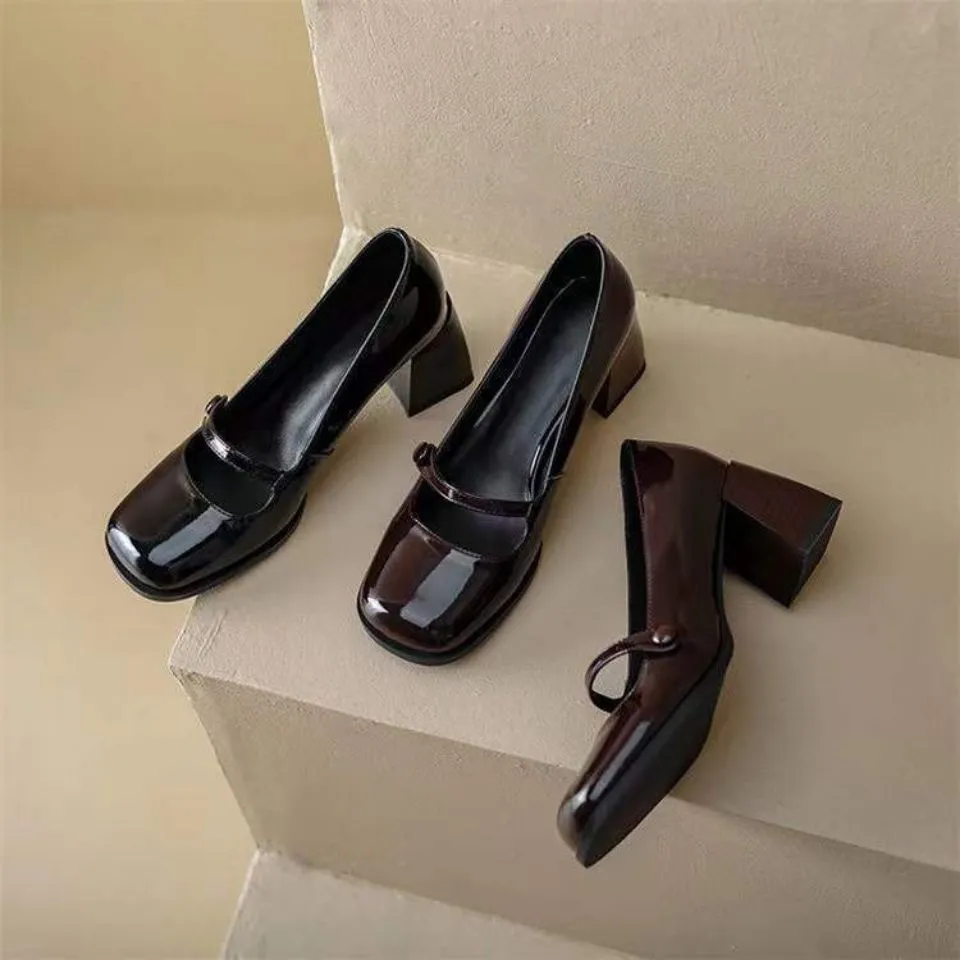 Vintage Coarse French-Style High-Heeled Shoes Women's Spring And Autumn New Hepburn Style Niche Temperament Mary Precious Shoes HZ0115