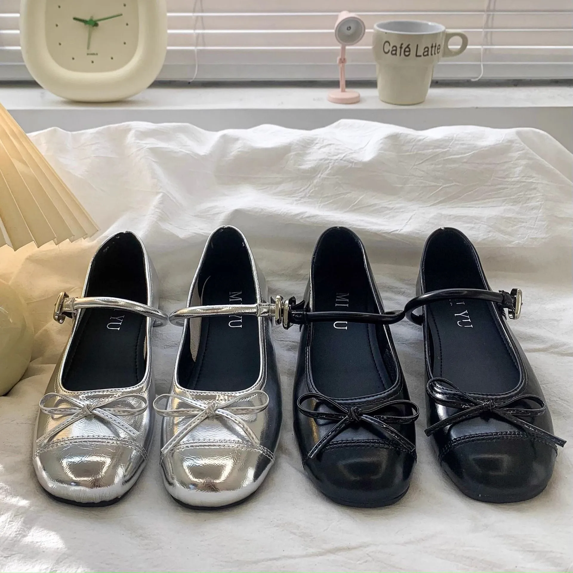 Elegant Thin Round Head Bow Flat Sole Single Shoes Summer New Small Leather Shoes Light Mouth Mary Jane Dress HZ0115