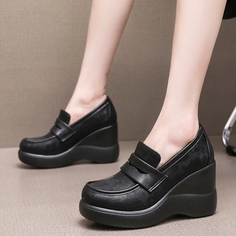 High-Poe And Soft-Soled Thick-Soled Lod Shoes Women's Slope With English Wind One-Legged Leather Shoes Mother Small Leather Shoes Deep Mouth Single Shoes HZ0115