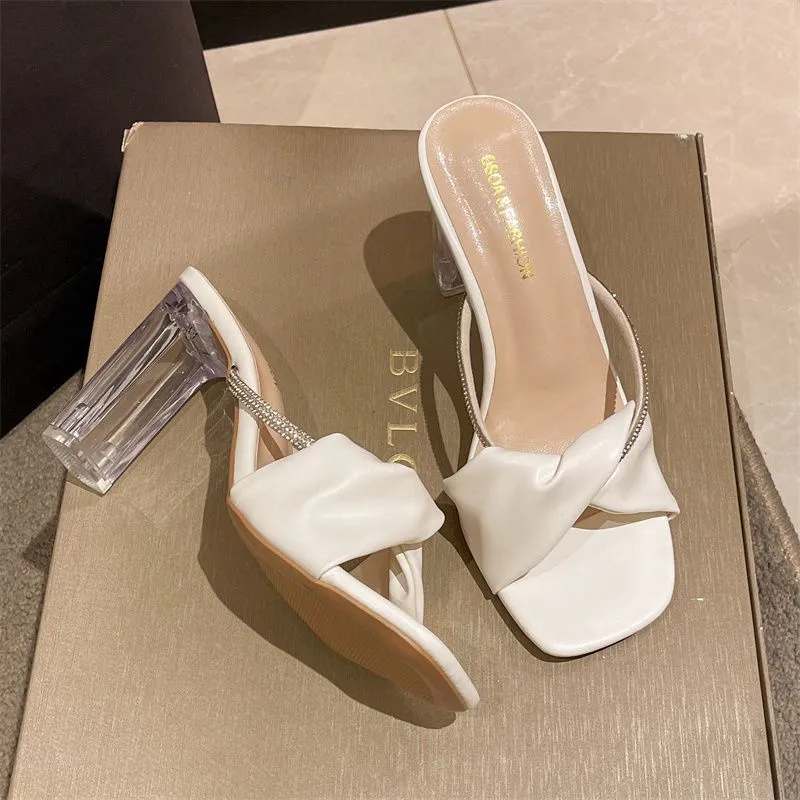 French Transparent High-Heeled Cool Drag Women Wear 2025 Summer New Sandals With Coarse And Crystal Slippers HZ0115