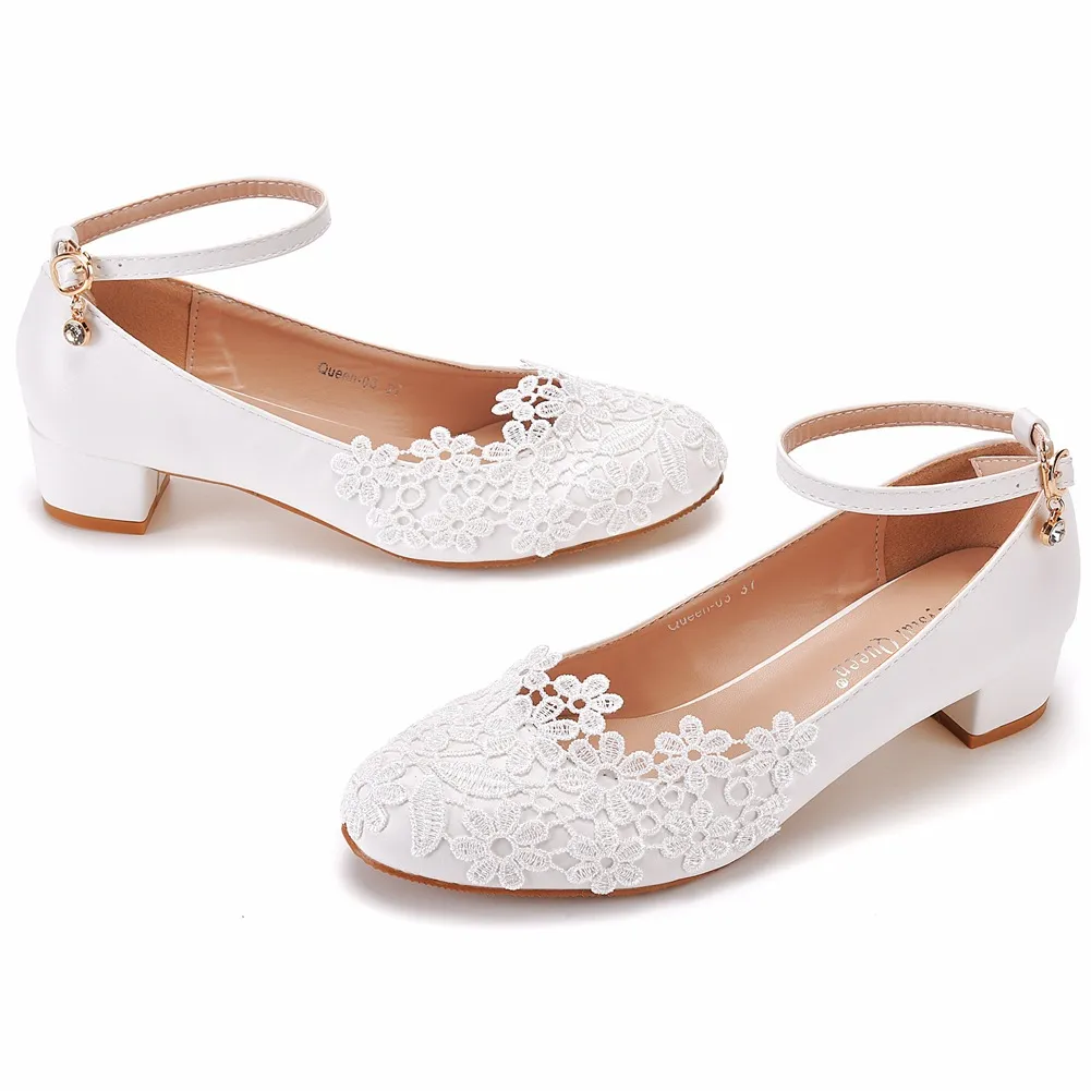 Large-Size 3 Cm Square-Shaped Round-Headed Single-Shoe Wrist Strap Single Shoe Spring And Autumn Lace Wedding Shoes Women's Small White Shoes HZ0115