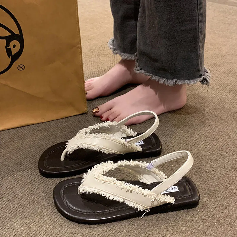 Summer Roman Sandals Women Flat Bottom Beach Shoes Trendy Retro Ocean 2025 New HZ0115