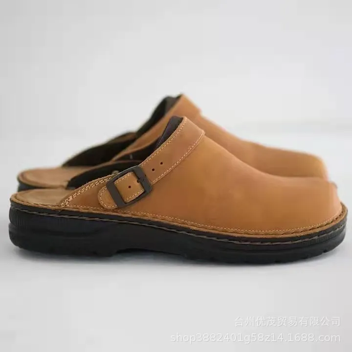 Men's Thick-Bottomed Back Empty Sandals Shallow Mouth Round Head Casual Large-Size Men's Sandals Slippers HZ0115