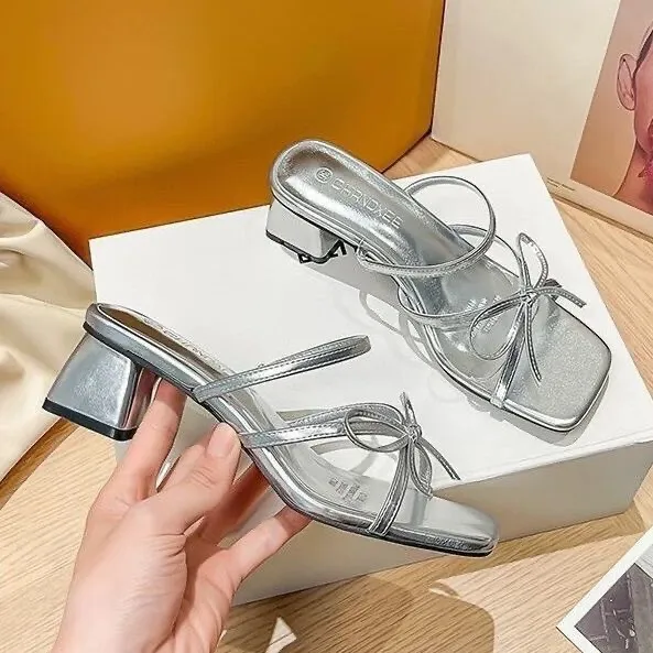 Fashion Bow Temperament Fairy Shoes Summer New High Value Daily Elegant Increase Thin Slippers HZ0115