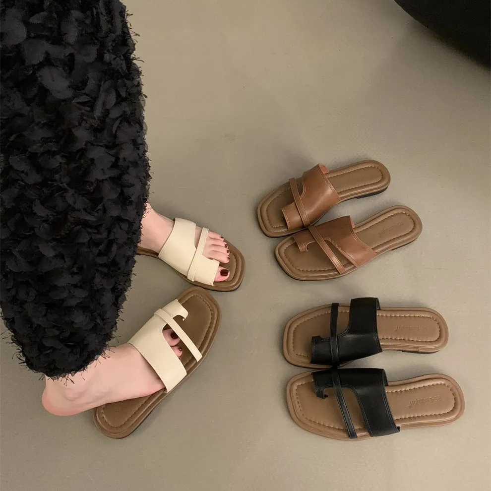 Design A Small-Sense Brown Jacket Slippers In Autumn And Winter Wearing Seaside Beach Cool Drag Soft-Soled Women Shoes Roman Shoes HZ0115