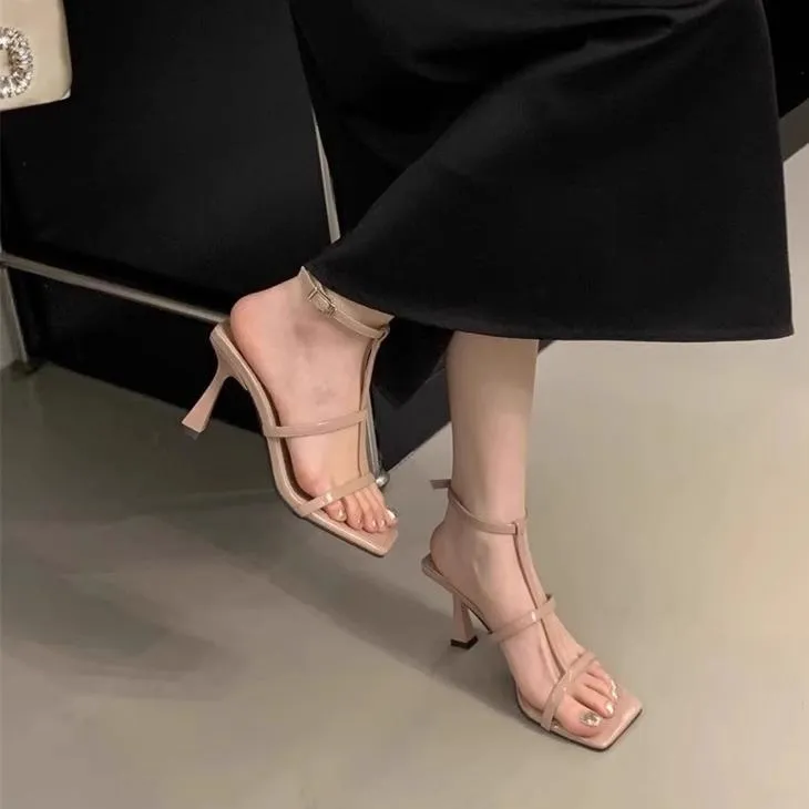 High-Heeled Women 2025 Spring New Square Head Thin Heel With Roman Sense With Cool Slippers Women's Sandals HZ0115