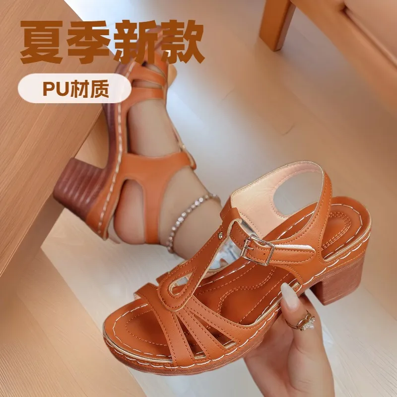 2025 Summer New Women's High-Heeled Thick-Soled Sandals Large Size Fish Mouth Coarse Heel With Slope Sandals HZ0115