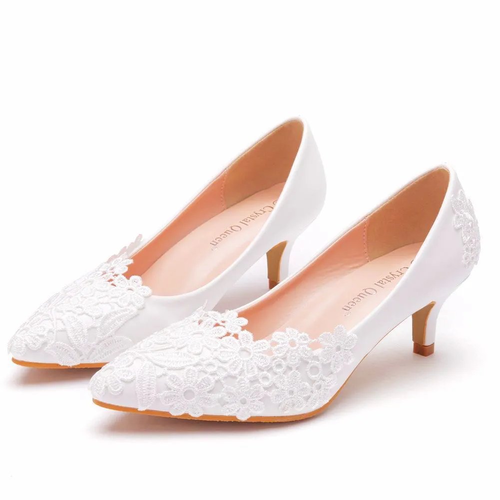 Elegant Simple Lace Flower Wedding Shoes White 5Cm High Heels Wedding Photos Adult Wedding Shoes Wedding Shoes HZ0115