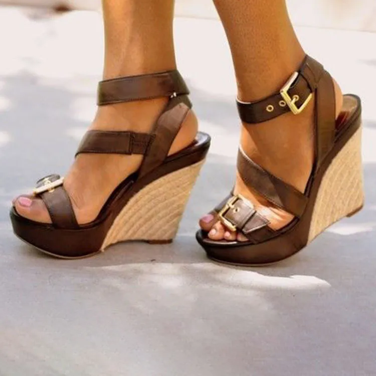 Summer Fashion Slope And Ultra-High Heel Waterproof Buckle With Sandals Women 40-43Large Size Sandals HZ0115