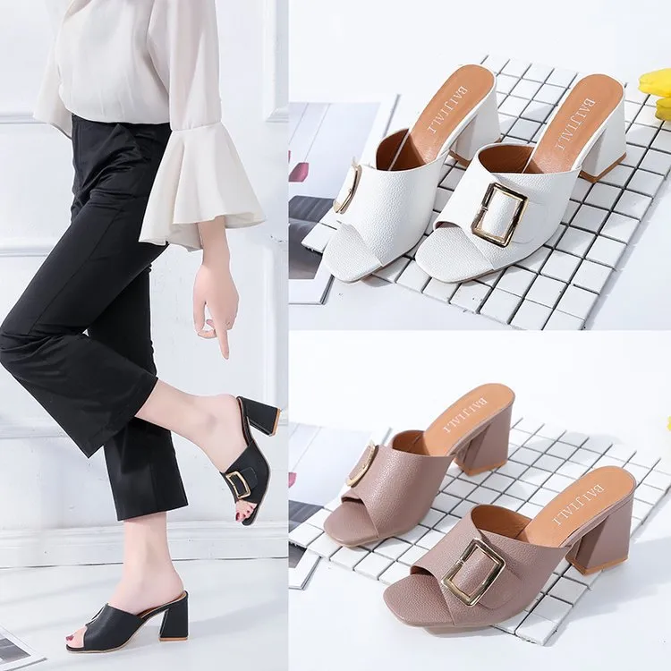 Slippers Women 2025 Summer New Thick And Word High-Shoe Large-Size Cool Slippers Fish Mouth Buckle Slippers HZ0115