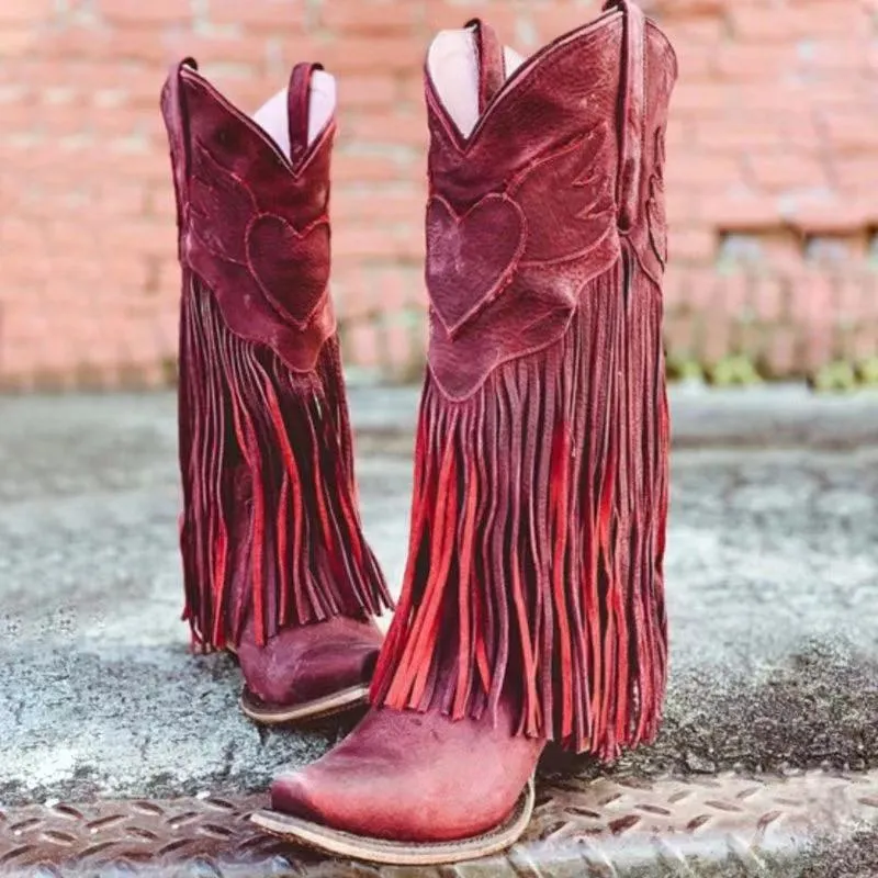 Autumn And Winter New Retro Handmade Shoes Coarse High Heel Mid-Heeled Boots PU Pointed Large Yard Flow Su Boots HZ0115