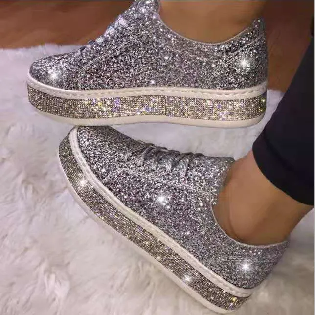 Wish 2025 Spring Fashion Water Diamond Lide Size Flat Bottom With Women's Singles Shoes HZ0115