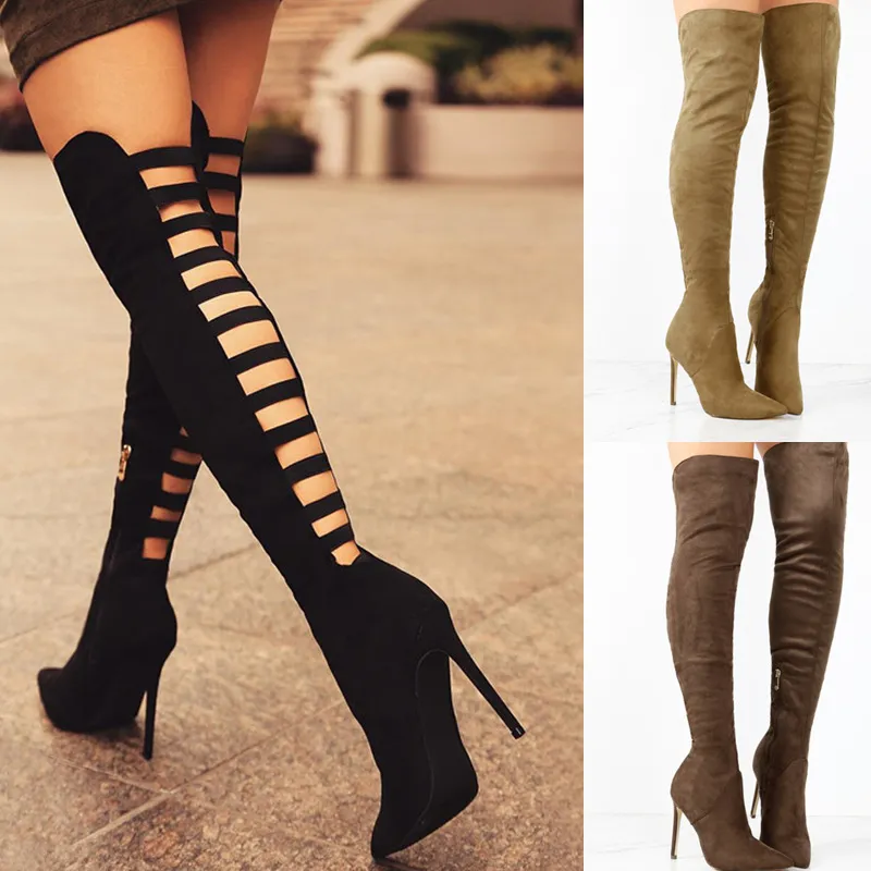 New Women's Boots 2025 Fashion Tips Behind The Hollow Height And Large Size 40-43 Women's Boots HZ0115