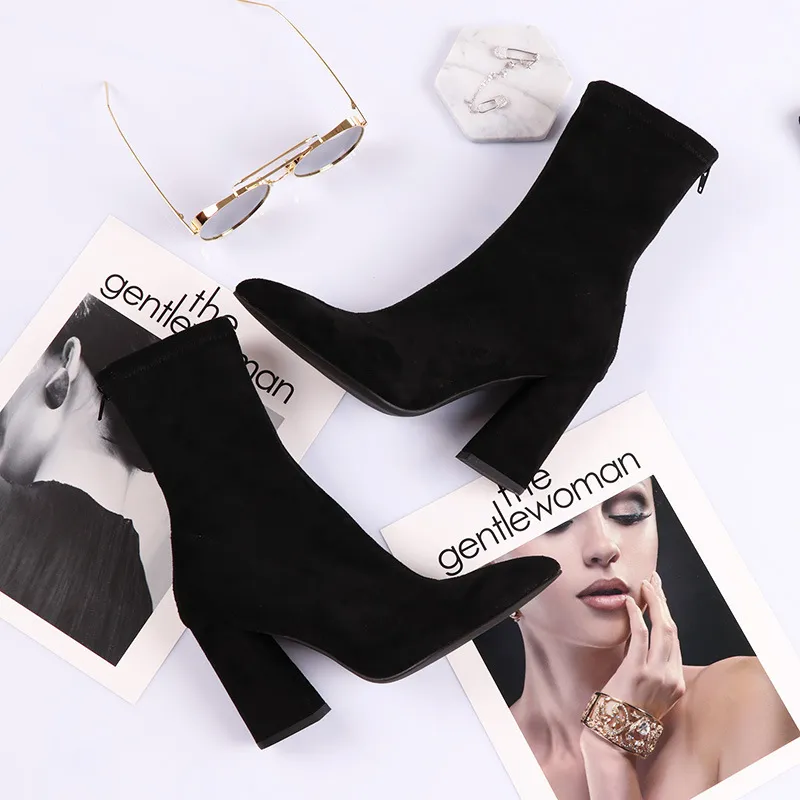 Short Boots Women's Spring And Autumn/Winter 2025 New Korean Version Of New Coarse Heeled High Heel High Heeled Women's Boots HZ0115