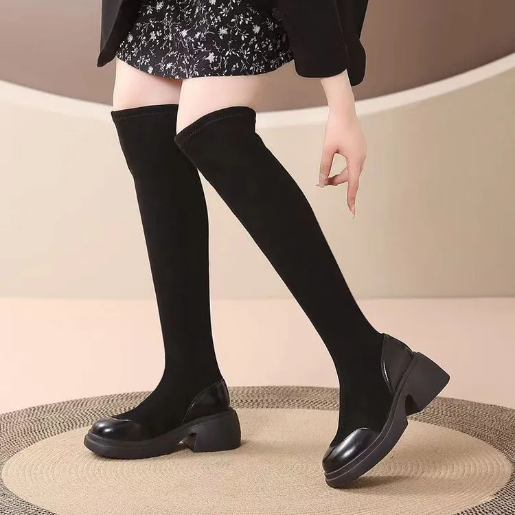 Fashion Thick Knee Boots Women 2025 Autumn And Winter New Thin Elastic Skinny Boots Small Long Boots HZ0115