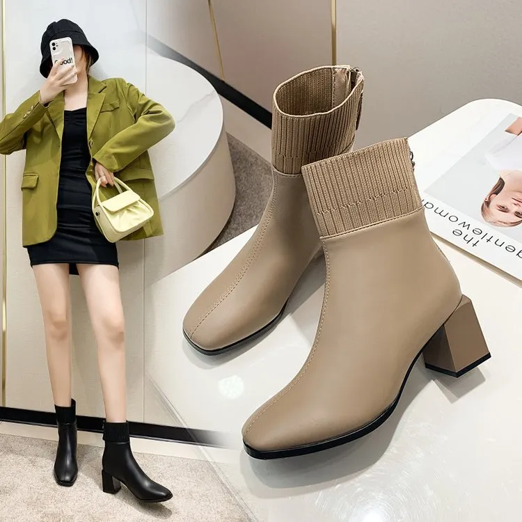 Coarse And Short Boots Women 2025 Autumn And Winter Korean Version Of The New Knitted Wool Head High Fashion Boots HZ0115