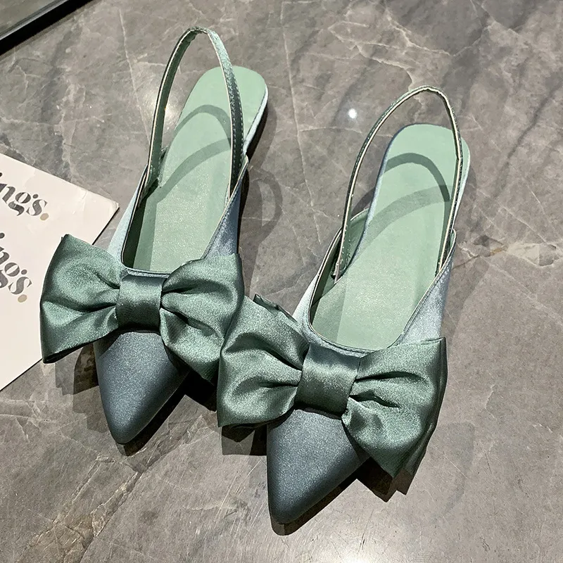 Station Women's Shoes 2025 Summer New European Silk Bow Tip Simple Two-Wear Side Heel New Trend Sandals HZ0115