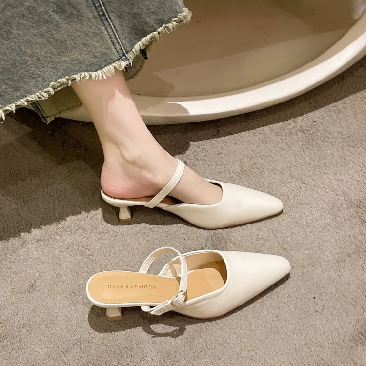 2025 Spring And Summer New Bag Head Half Slippers Women's Fashion Side Shallow And A Word With Cold Slippers HZ0115