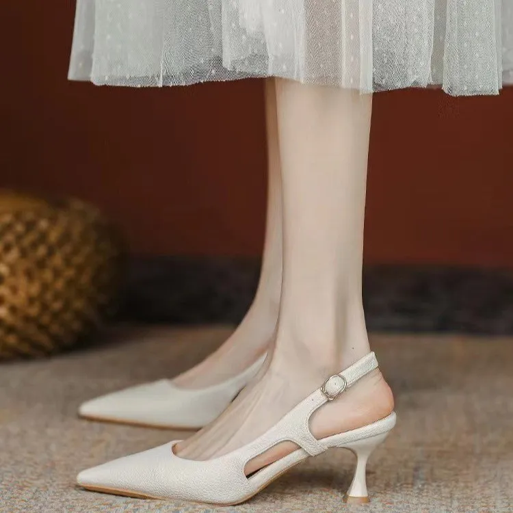 High-Heeled Women 2025 Summer New French Sharp Tip Fine Heel Single Shoes With Temperament Bao Head Hollow Sandals HZ0115
