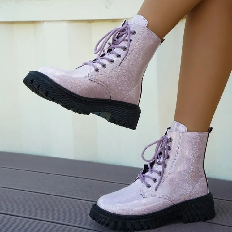 2025 New Martin Boots Women's British Wind Thick Back Lace Mid-Sleesize Boots Women's Shoes Large Size Martin Boots HZ0115