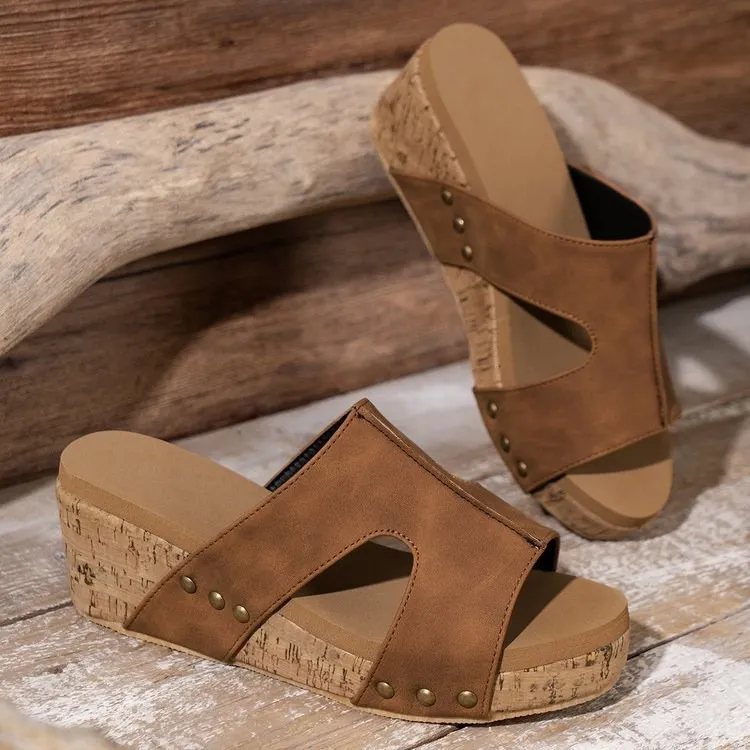 Large Size Wish New Lady Slope With Fish Mouth Thick Sole Rivet Sandals HZ0115