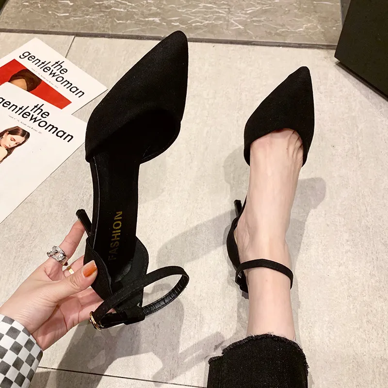 One-??link Buckle Single Shoe 2025 New Spring And Autumn High Heels Women Pointed Black Fine And Professional OL Women's Trend HZ0115