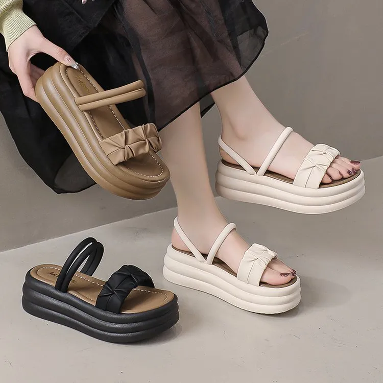 2025 Summer New Thick-Soled Sandals Women's Cake One-Word Dew Fashion Two Wearing Cold Slippers HZ0115