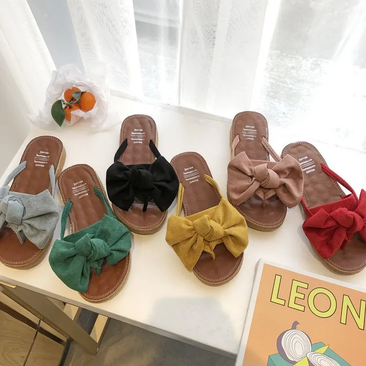 Slippers Women 2025 Summer New Korean Version Flat And Fashion Wears A Bow With A Cool Slippers HZ0115