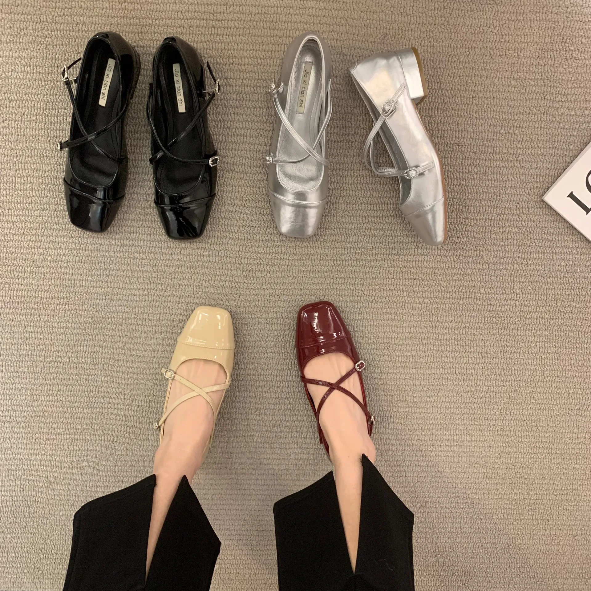 Coarse-Heeled Silver Mary Jane Head Single Shoes Women's Shoes 2025 New Spring Evening Gentle Flat Bottom Shoes HZ0115