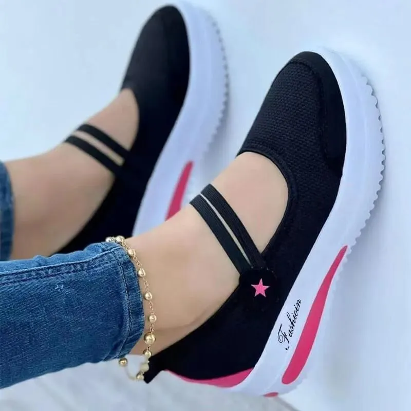 2025 Summer New Canvas Textile Solid Color Daily Low-Help Black Slope Round Head Single Shoe HZ0115