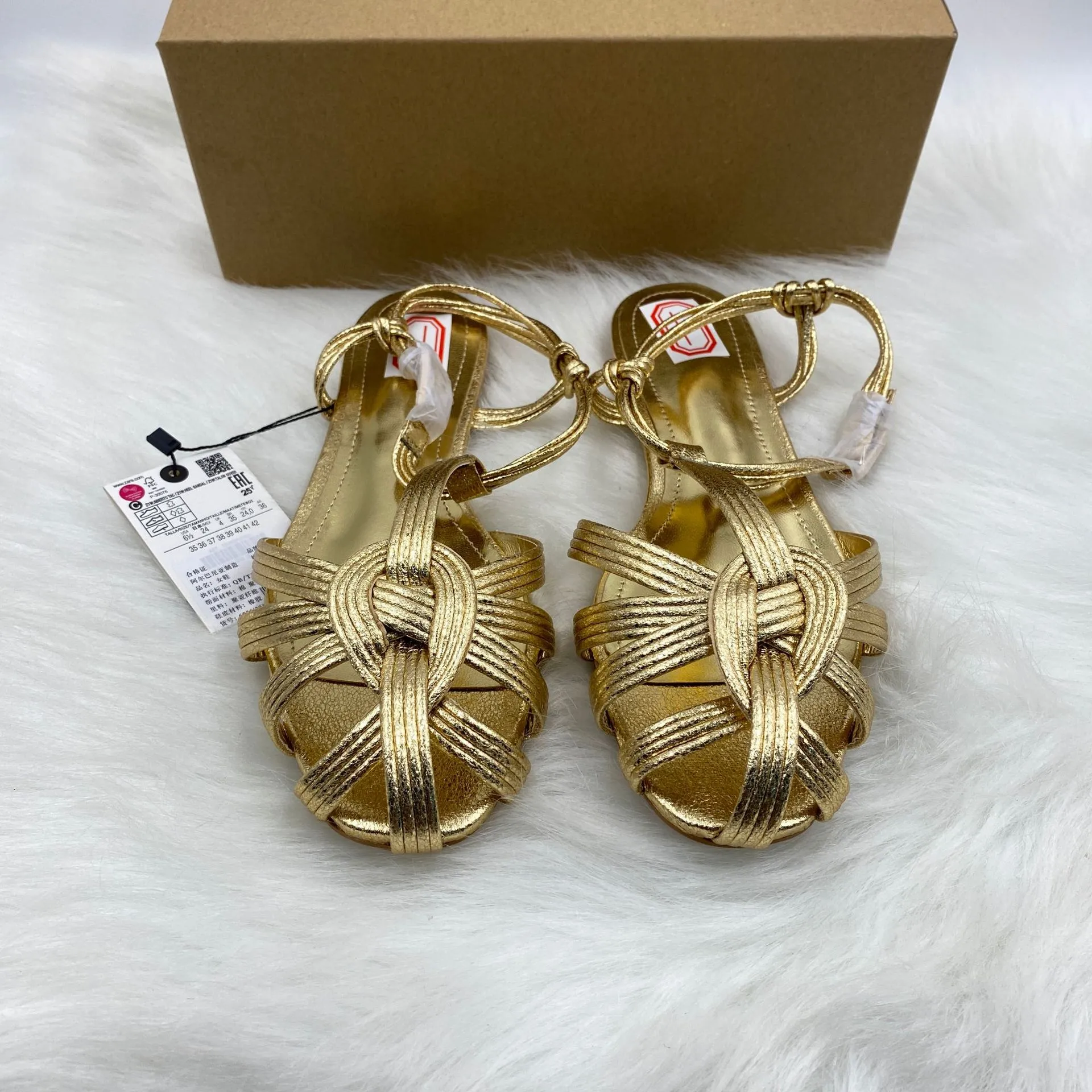 ZA Home 2025 New Ins Fashion Show Gold With Simple Toe Women's Shoes Sandals HZ0115