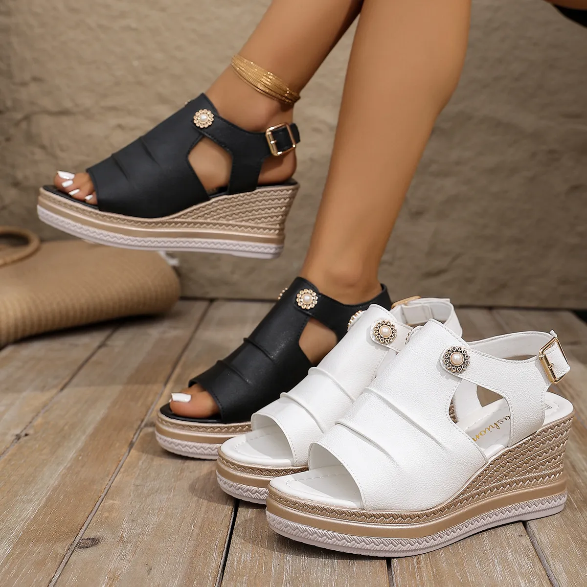 Large-Size Grass-Weed High-Heeled Sandals Women's 2025 New Thick-Sed Fish Mouth Roman Shoes With High-Heeled Women's Sandals HZ0115