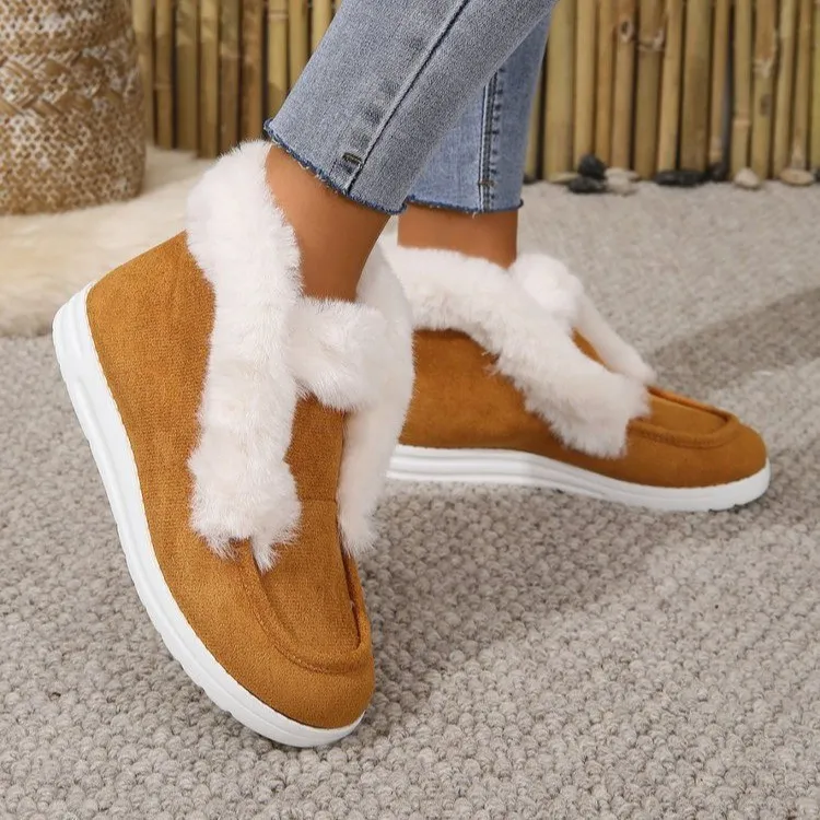 Autumn And Winter Women's Cotton Shoes Keep Warm And Velvet Thick Wool Wool Cotton Shoes Large Casual Comfortable Cotton Shoes HZ0115
